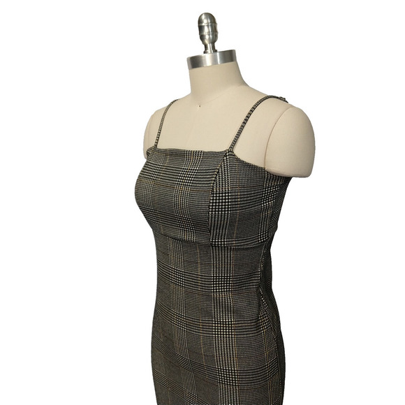Vintage 90s to Y2K Tweed Sleeveless Midi Sheath Dress Size S Plaid Wiggle Retro - Picture 4 of 7